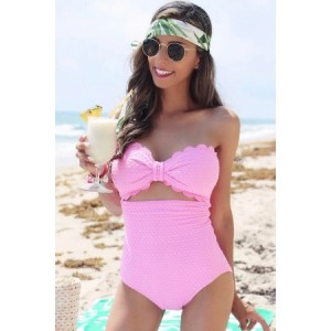 Pink Scallop Bandeau One-piece Swimsuit